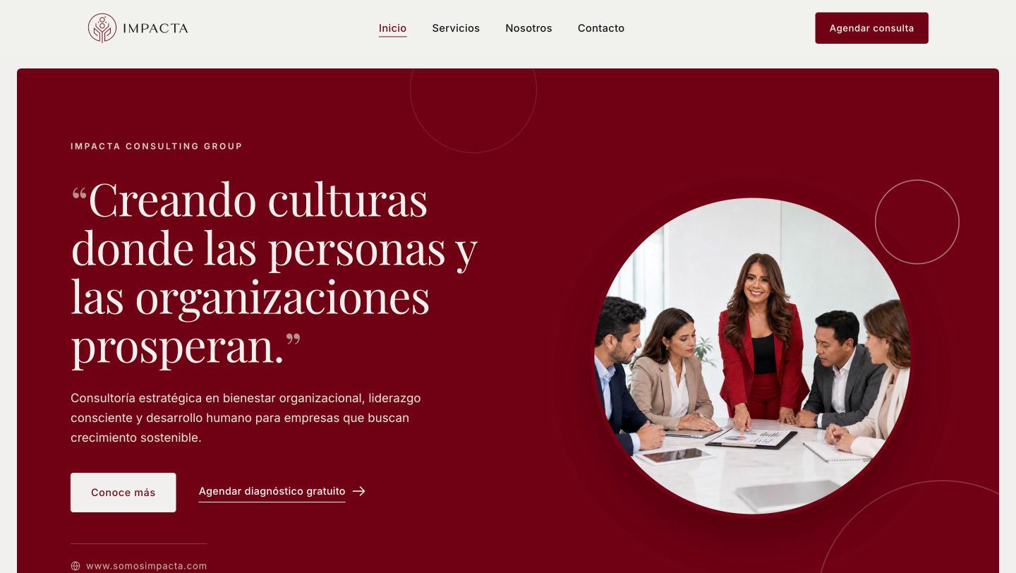 Página web de Impacta Consulting Group en computadora