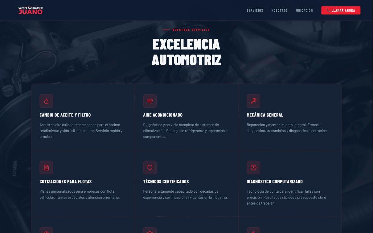 Página web de Centro Automotriz Juano